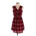 GBG Los Angeles Casual Dress: Burgundy Plaid Dresses - Women's Size X-Small