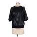 DKNY Faux Leather Top Black Crew Neck Tops - Women's Size Small