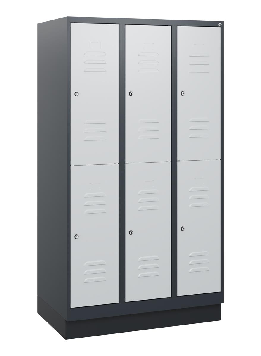 C+P Doppelstock-Spind Classic PLUS, Sockel, 3 Abteile, 1630x900x500mm, 7016/7035 Image