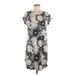 T by Talbots Casual Dress - Shift Scoop Neck Short sleeves: Gray Floral Dresses - Women's Size Medium