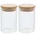 Cosmetic Cotton Swab Storage Box Glass Jars With Bamboo Lid Livingroom Decor for Transparent Tea Pot 2 Pcs