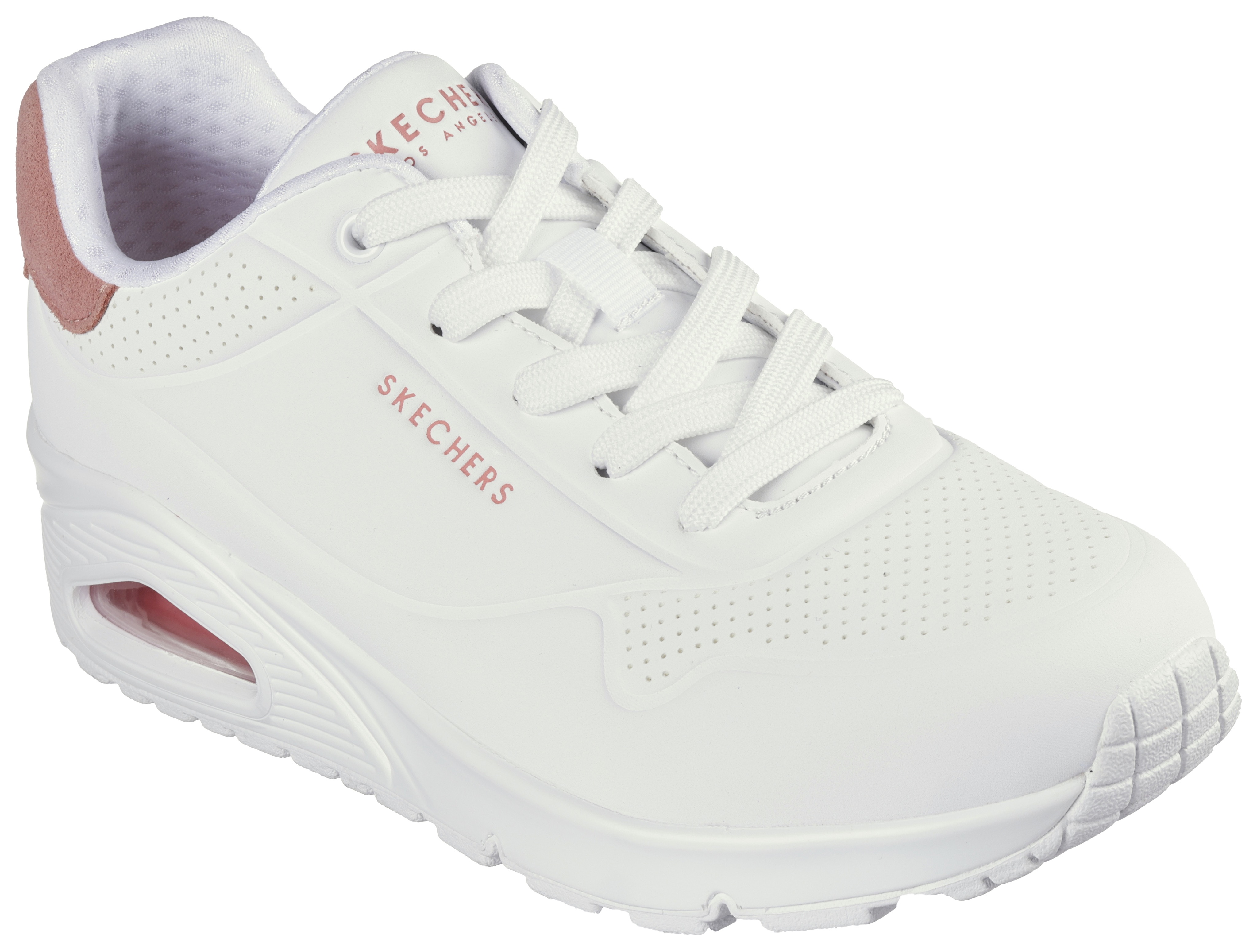Sneaker SKECHERS "UNO - POP BACK", Damen, Gr. 39, rosa (weiß, rosa), Lederimitat, Veloursleder, Schuhe Sneaker, Freizeitschuh, Halbschuh, Schnürschuh komfortabler Skech-Air Funktion
