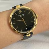 Kate Spade Accessories | New Kate Spade Watch Gold Case Black Leather Strap Nwt Wristwatch Brand New Nwt | Color: Black/Gold | Size: Os