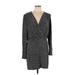 H&M Casual Dress - Mini Plunge Long sleeves: Gray Dresses - Women's Size Large