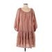 H&M Casual Dress - DropWaist Scoop Neck 3/4 sleeves: Brown Print Dresses - Women's Size X-Small