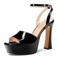 HEUIVZAR Womens Peep Open Square Toe Stiletto High Heel Ankle Strap Platform Sandals Prom Dress Shoes Patent Leather 12 CM Heels Black 3.5 UK