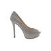 Enzo Angiolini Heels: Slip-on Stilleto Party Silver Shoes - Women's Size 7 1/2 - Peep Toe