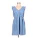 As U Wish Casual Dress - Mini V-Neck Sleeveless: Blue Solid Dresses - Women's Size Large