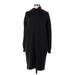 Ann Taylor LOFT Casual Dress - Sweater Dress High Neck Long sleeves: Black Print Dresses - Women's Size Medium