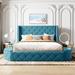 Upholstered Platform Bed Storage Velvet Bed with Wingback Headboard and 1 Big Drawer,2 Side Storage Stool