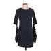 Lazy Sundays Casual Dress - Mini High Neck 3/4 sleeves: Blue Print Dresses - Women's Size Large