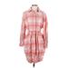 French Connection Casual Dress - Shirtdress: Pink Plaid Dresses - Women's Size Small