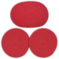 Ebern Designs 3 Piece Set - Black Extra Thick Woven Trivet Round Placemats Natural Cotton Hot Potholder Mat Heat Resistant in Red | Wayfair