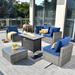 Latitude Run® Paleosofos 6 Piece Sectional Seating Group w/ Cushions Synthetic Wicker/All - Weather Wicker/Wicker/Rattan in Blue | Outdoor Furniture | Wayfair