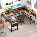 Inbox Zero Maivy 79.2" W U-Shaped Computer Desk w/ Hutch & Cabinet Wood/Metal in Black | 34.4 H x 79.2 W x 43.4 D in | Wayfair