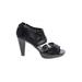 Franco Sarto Sandals: Slip-on Chunky Heel Boho Chic Black Solid Shoes - Women's Size 9 - Peep Toe