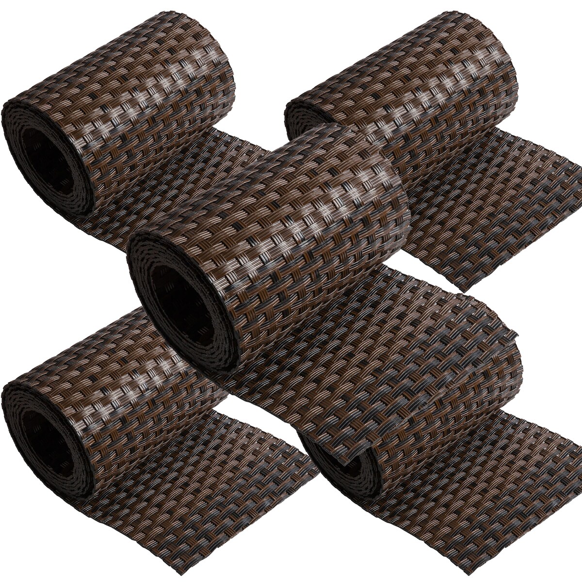 NYVI Polyrattan Sichtschutzstreifen Privafence 255x19 cm - Sichtschutz für Doppelstabmatten Zaun 5 Rollen Braun & Schwarz Image