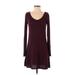 SO Casual Dress - A-Line Scoop Neck Long sleeves: Burgundy Print Dresses - Women's Size Small