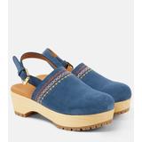 Embroidered Suede Clogs