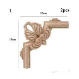 2pcs High Quality Home Furniture Wooden Unpainted Oak Onlay Decal Carved Wave Flower Decorative Wood Appliques Corner Applique 1