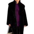 DJBM Women Lapel Faux Fur Long Topcoat Side Pocketed Sexy Coat for Banquets Black L