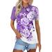 Ydkzymd Womens Polo Shirts Short Sleeve Cotton Short Sleeve 3 Buttons Tee Tops Tie Dye Floral Flower Collared Button Down Work 2024 Breathable Shirts Summer Casual Golf Shirts Purple 3XL