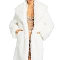 DJBM Women Lapel Faux Fur Long Topcoat Side Pocketed Sexy Coat for Banquets Jade White L