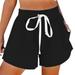 WEAIXIMIUNG Workout Shorts Men 5 Inch Womens Shorts Cotton High Elastic Waisted Pleated Ruffle Cute Shorts Beach Flowy Casual Shorts Black M