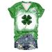 LAWOR Women s St Patrick s Day Short Sleeved Printed T-shirt Round Neck Short Sleeved Top Short Sleeved V-neck Top Shirt