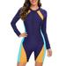 One Piece Swimsuit 2024 Solid Workout Fashion Summer One Piece Swimsuit Women Long Sleeve 1/4 Zip Round Neck Bodysuit(Navy S)