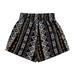 WEAIXIMIUNG Shorts for Women Gym Flowy Graphic Print Smocked Waist Shorts Casual Shorts for Spring & Summer Women s Clothing Black L