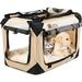 PAWMANIA Large Cat Carrier Soft Small Dog Crate Collapsible Pet Carrier Portable Dog Kennel Indoor/Outside/Travel/Car with Plush Pet Bed Tan 24Ã—16Ã—16in