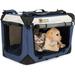 PAWMANIA Large Cat Carrier Soft Small Dog Crate Collapsible Pet Carrier Portable Dog Kennel Indoor/ Outside/Travel/Car with Plush Pet Bed Navy Blue 20x13x13in