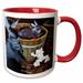 A garden barrel with a rabbit statue and a frog statue 15oz Two-Tone Red Mug mug-165310-10