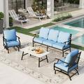 Sophia&William 5 Seat Patio Conversation Set Outdoor Rocking Chairs and Marble Table Furniture Set Blue