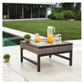 LeCeleBee Outdoor Patio Dining Square Bistro Coffee Side Slatted Metal Steel Wicker Frame Aluminum Plastic Plate Furniture End Table for Garden Lawn Poolside Grey