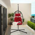 Outdoor Garden Rattan Egg Swing Chair Hanging Chair PE Chair Red Cushion