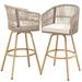 Dextrus Set of 2 Patio Rattan Wicker Swivel Bar Stools Outdoor Bar Height Dining Chairs Counter Height Barstool with Cushion Back and Footrest - Beige & Gold