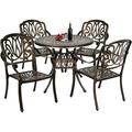 Haverchair 5 Piece Outdoor Dining Set Cast Aluminum Patio Dining Set Table and Chairs Outside Furniture 4 Chairs and 1 Umbrella Round Dining Table for Lawn Garden Patio