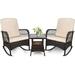 GEROBOOM 3 pcs Rocking Bistro Set Conversation Chairs PE Wicker Outdoor Rocking Chairs(Rocking Set Sand)