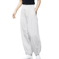 Posijego Womens Wide Leg Linen Pants Elastic High Waist Casual Summer Comfy Loose Trousers with Pockets