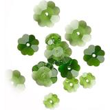 New 12 Light & Dark Emerald Green Margarita Flower Glass Bead Mix Of Graduated Sizes For DIY Crafts And Jewelry Making LU02687MAR