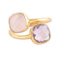 '18k Gold-Plated 4-Carat Amethyst and Rose Quartz Wrap Ring'
