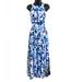 Anthropologie Dresses | Abel The Label Atl Anthropologie Blue Floral Crochet Back Tie Halter Maxi Dress | Color: Blue/White | Size: L