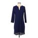 Lands' End Casual Dress - Shift V Neck 3/4 sleeves: Blue Solid Dresses - Women's Size X-Small