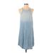 Cloth & Stone Casual Dress - Mini Halter Sleeveless: Blue Dresses - Women's Size Small