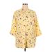 Woman Within 3/4 Sleeve Blouse: Yellow Floral Motif Tops - Women's Size 14