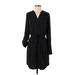 Express Casual Dress - Shirtdress V-Neck Long sleeves: Black Polka Dots Dresses - Women's Size Small