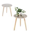 Hanobe Small Round Side Table: Set of 2 Boho Floral End Tables for Living Room Bohemian Accent Bedside Table White Bedroom Nightstand Farmhouse Home Decor Decorative with 3 Wood Legs, Easy Assembly