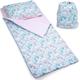 PinkZebra Children's Sleeping Bag 140 x 75 cm + Pillowcase 60 x 40 cm, Sleeping Bag with Cotton Cover + Pillow Case, Cotton Sleeping Bag for Girls, Unicorn